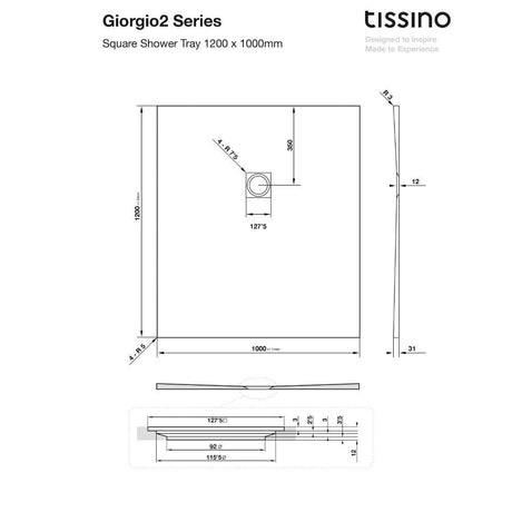 Tissino Rectangle Shower Tray 1200 x 1000mm Tissino Giorgio2 Rectangle Shower Tray in Graphite Slate