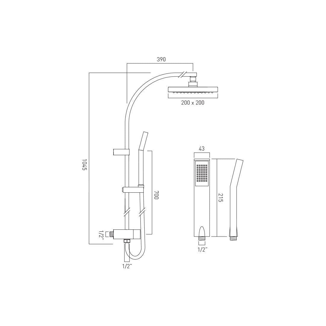 VADO Shower Riser Rail Vado Exposed Square Rigid Riser Kit Round with Diverter and integral Outlet in a High Shine Polished Chrome
