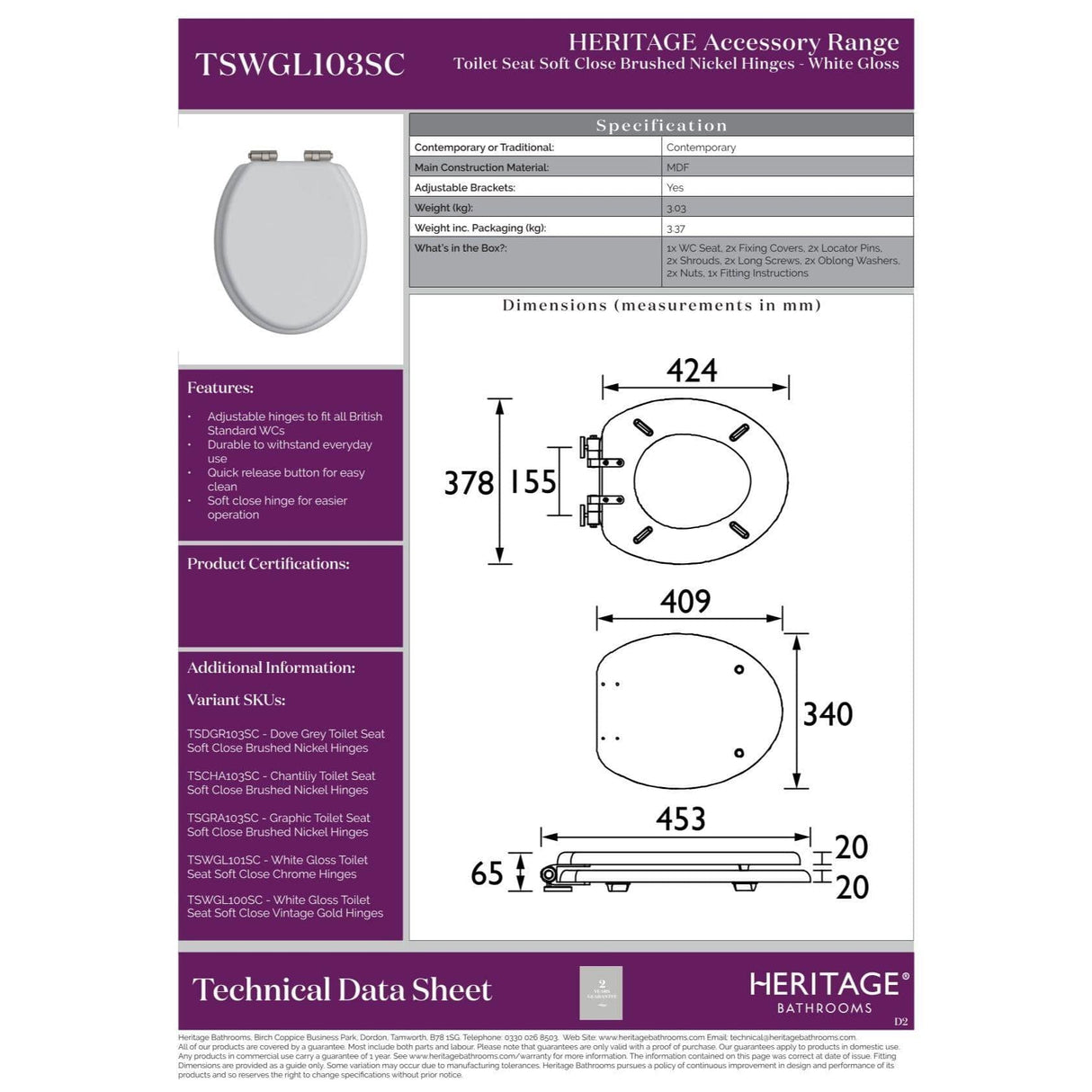 Heritage Soft Close Wooden Toilet Seat