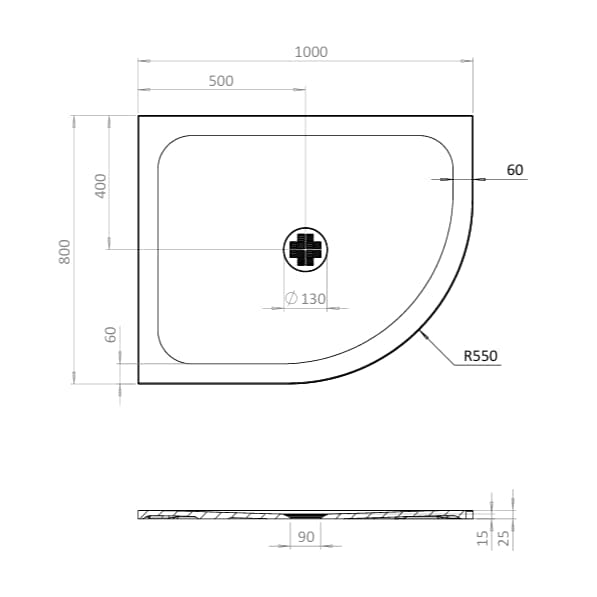 Crosswater Quadrant Shower Tray Crosswater Creo Quadrant 25mm Stone Resin Shower Tray with Waste