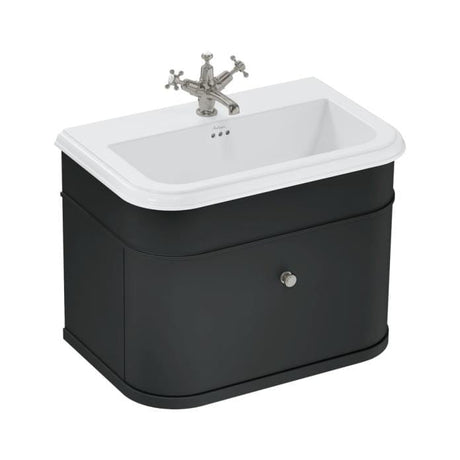 Burlington Wall Mounted Vanity Unit Matt Black / Ceramic Basin - 3 Tap Hole / Brushed Nickel Burlington Chalfont 750mm Wall Mounted Single Drawer Vanity Unit with Basin
