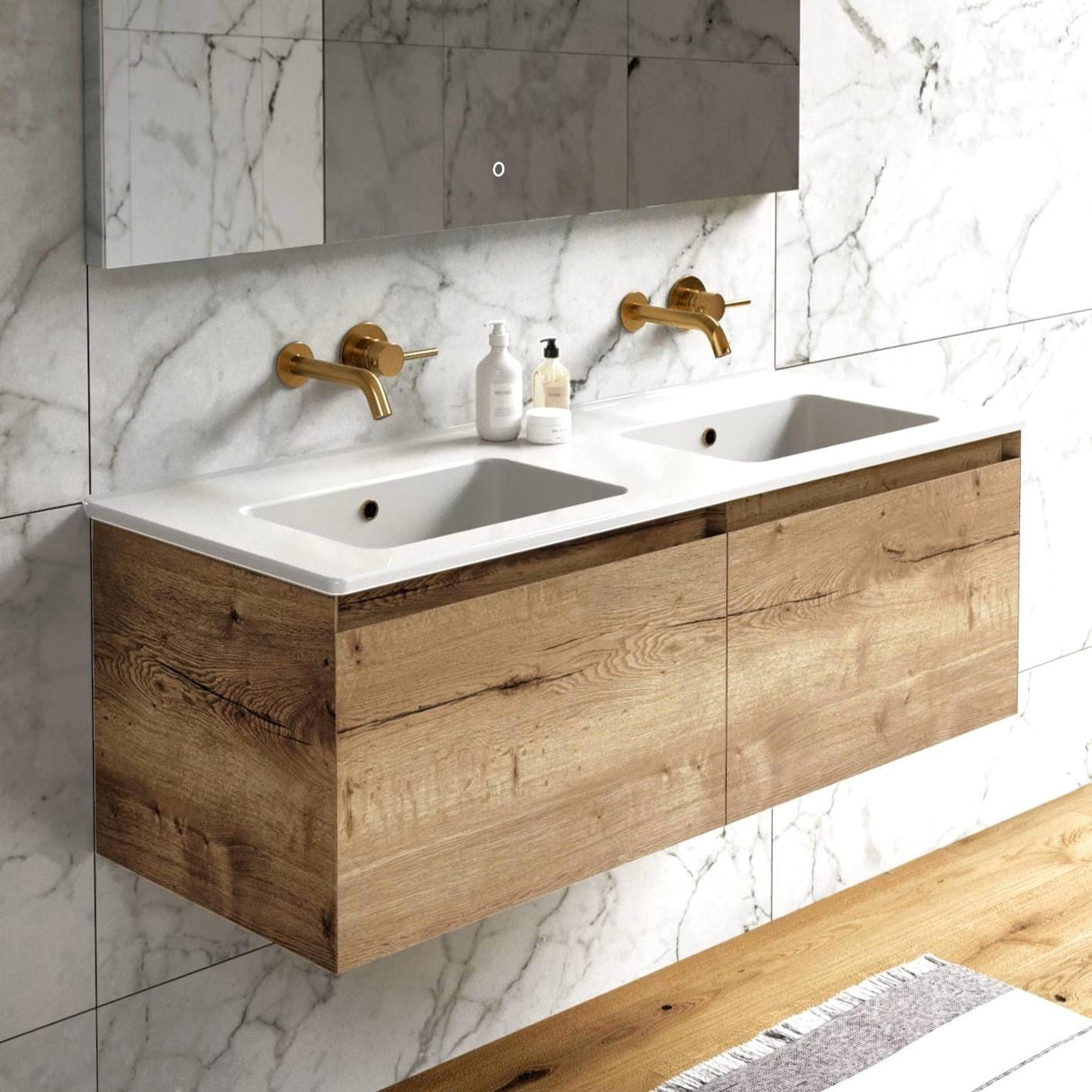 Saneux Wall Mounted Vanity Unit Saneux Uni Vanity Unit With Double Basin - 1200 x 470mm - Two Drawer - Wall Mounted
