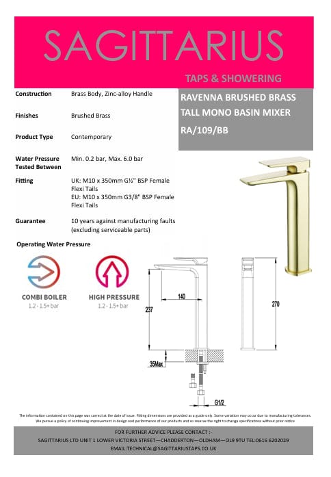 Sagittarius Tall Basin Tap Sagittarius Ravenna Tall Basin Mixer Tap with Sprung Waste