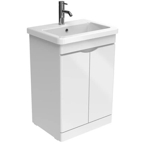Saneux Floor Standing Vanity Unit Gloss White / 0 Hole Saneux Indigo Vanity Unit With Basin - 600 x 400mm - Two Door - Floor Standing