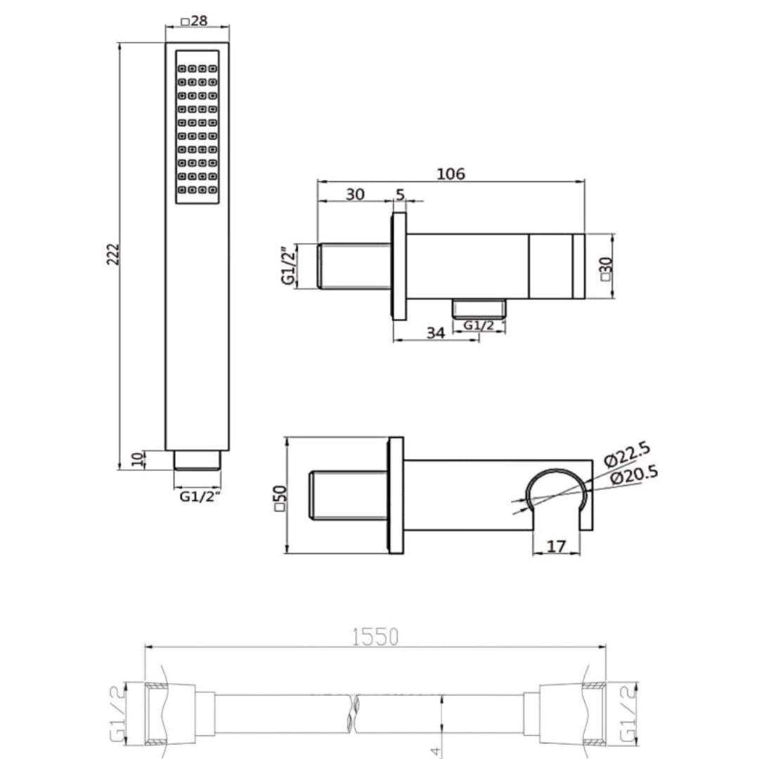 Aquarius RainLux Integrated Outlet Square Handheld Shower Kit