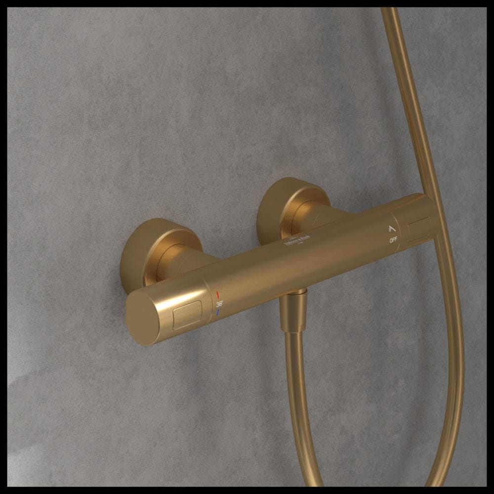 Villeroy & Boch Exposed Shower Valve Brushed Gold Villeroy & Boch Universal Thermostatic Round Bar Shower Valve