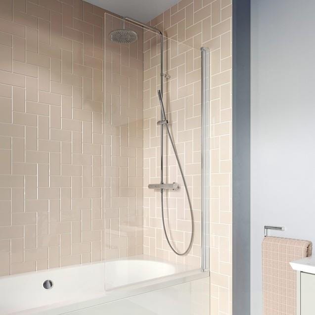 Crosswater Bath Screen Silver Crosswater Clear 6 Single Panel Hinged Bath Screen 800mm