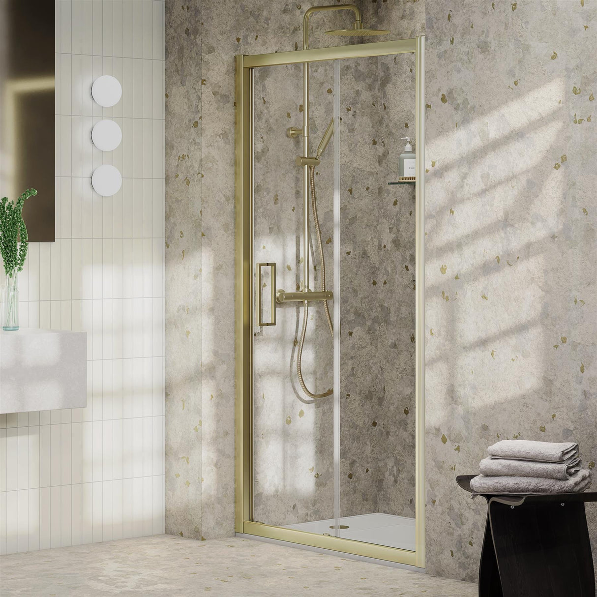 Aquarius Sliding Shower Door Brushed Brass / 1700mm Aquarius Pluvia 8mm Sliding Shower Door