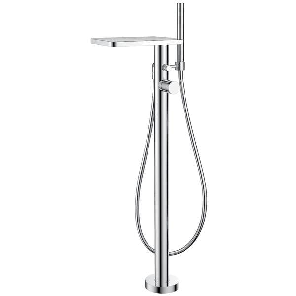 Flova Freestanding Bath Filler Flova Annecy Floor Standing Bath and Shower Mixer with Shower Set in Diamond Chrome