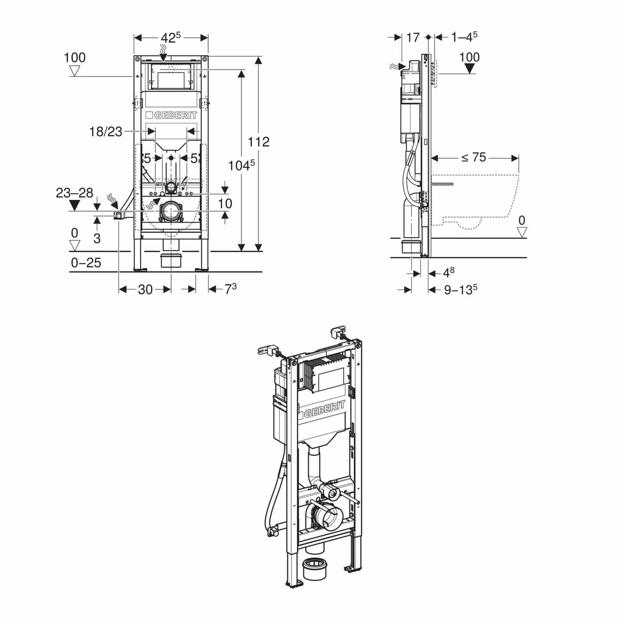Geberit Wall Hung WC Frame Geberit Duofix Element Sigma Wall Hung Cistern and Frame for Disability Access 1120mm