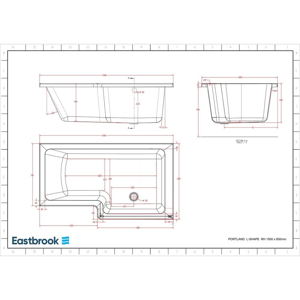 Eastbrook L-Shaped Shower Bath Eastbrook Portland L-Shape Shower Bath