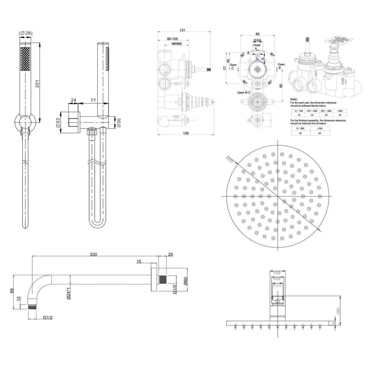Crosswater Concealed Shower Set Crosswater MPRO 2 Outlet 2 Handle Thermostatic Shower Valve with Kit