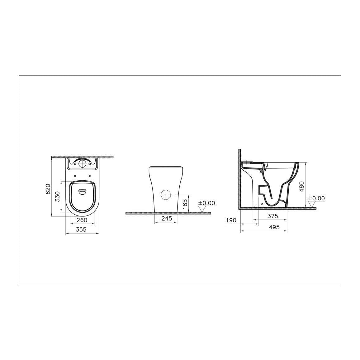 VitrA Comfort Height Toilet VitrA Zentrum Close Coupled Comfort Height Open Back Toilet with Soft Close Seat