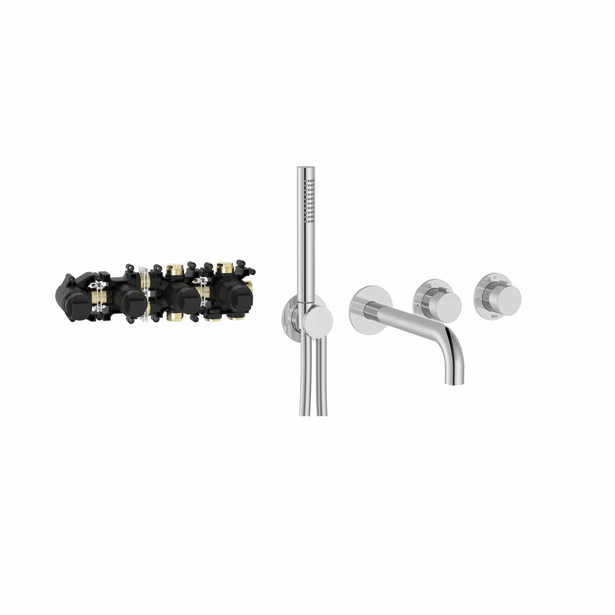 Roca Concealed Shower Set Chrome Roca T-Multi Thermostatic Concealed Shower Valve with Pencil Handset, Holder, Hose and Bath Spout