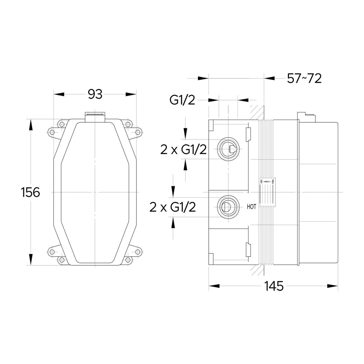 Flova Concealed Shower Valve Flova SlimBOX Universal SuperSlim Thermostatic 1,2 or 3 Outlet Shower Valve