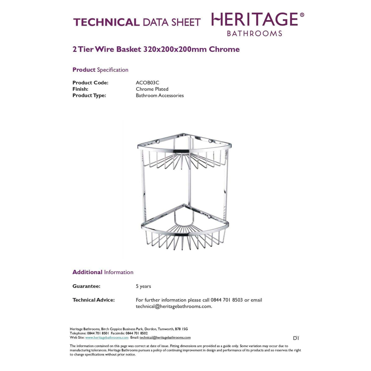 Heritage Basket Heritage 2 Tier Wire Shower Basket in Chrome