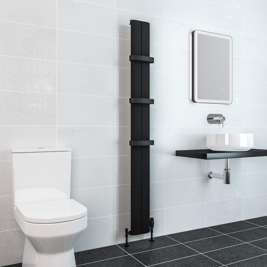 Eastbrook Panel Radiator 1800 x 185mm / Dual Fuel Eastbrook Berlini Straight Vertical Aluminium Radiator in Matt Black