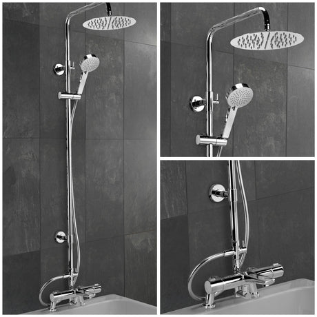 Sagittarius Exposed Shower Set Sagittarius Bari Deck Mounted Thermostatic Bath Shower Mixer and Rigid Riser Kit in Chrome