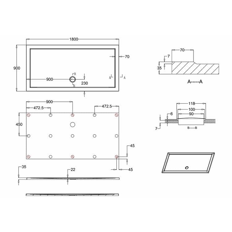 Crosswater Rectangle Shower Tray Crosswater 35mm Anti Slip Acrylic Shower Tray