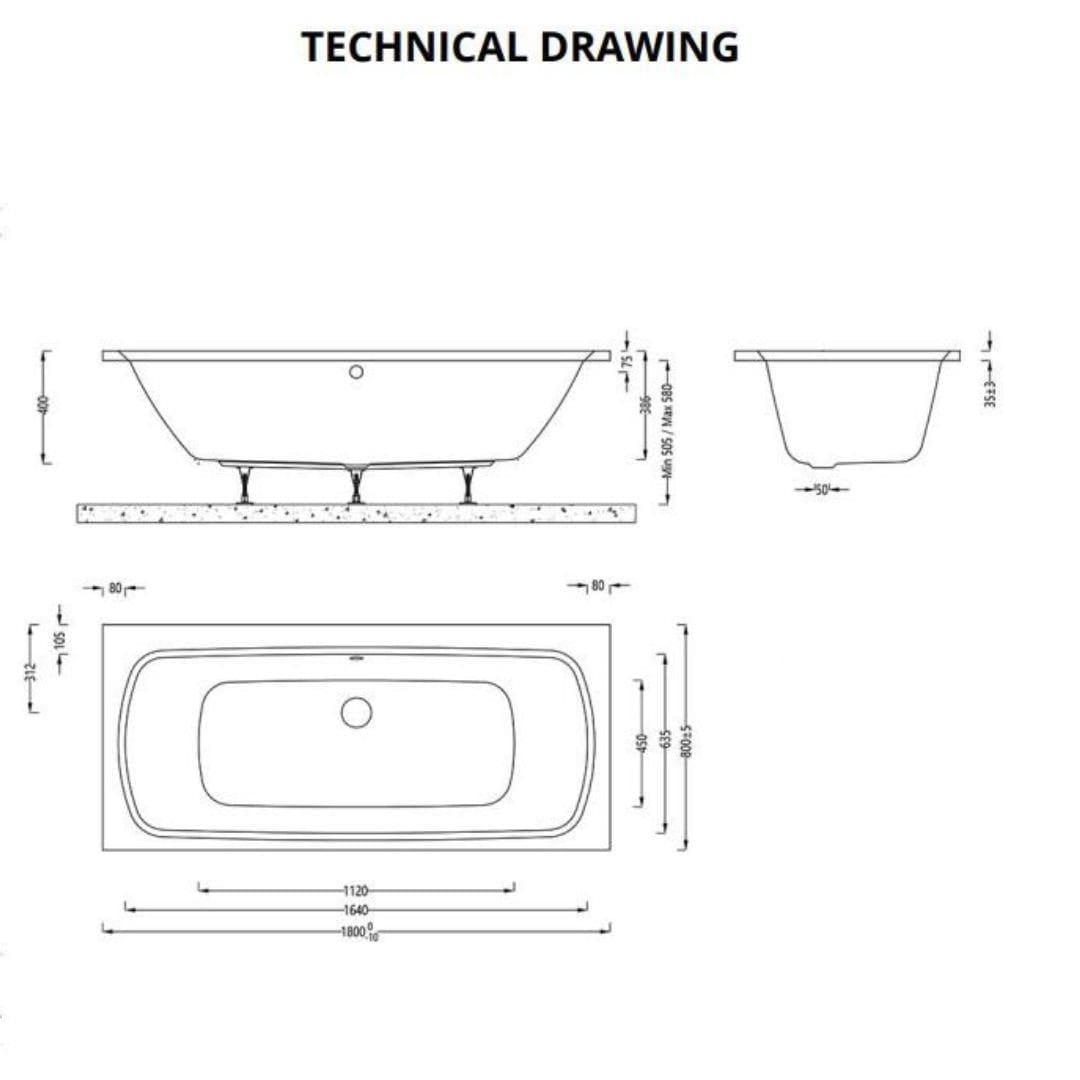 Aquarius Double Ended Bath 1800 x 800 Aquarius Agar Double Ended Reinforced Bath