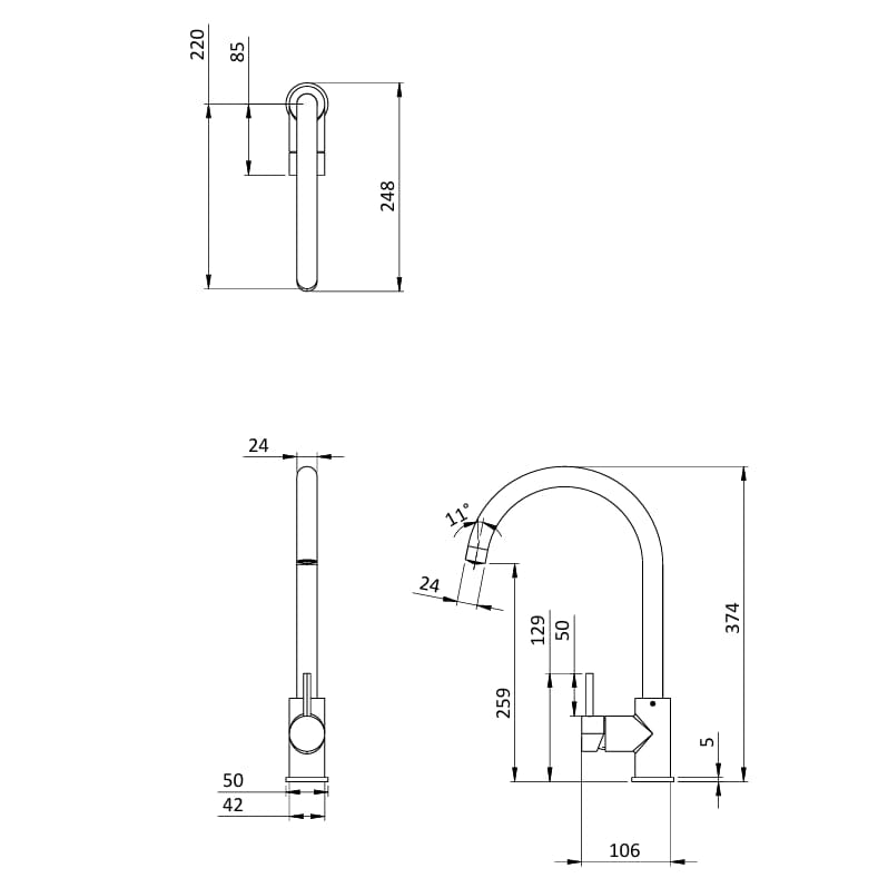 Crosswater Kitchen Tap Crosswater MPRO Side Lever Kitchen Tap
