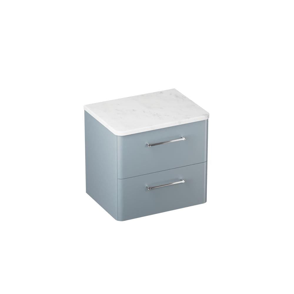 Britton Wall Mounted Vanity Unit Dusty Blue / Carrara Marble Effect Worktop / Chrome Britton Camberwell Wall Mounted 600mm Vanity Unit with Basin or Worktop