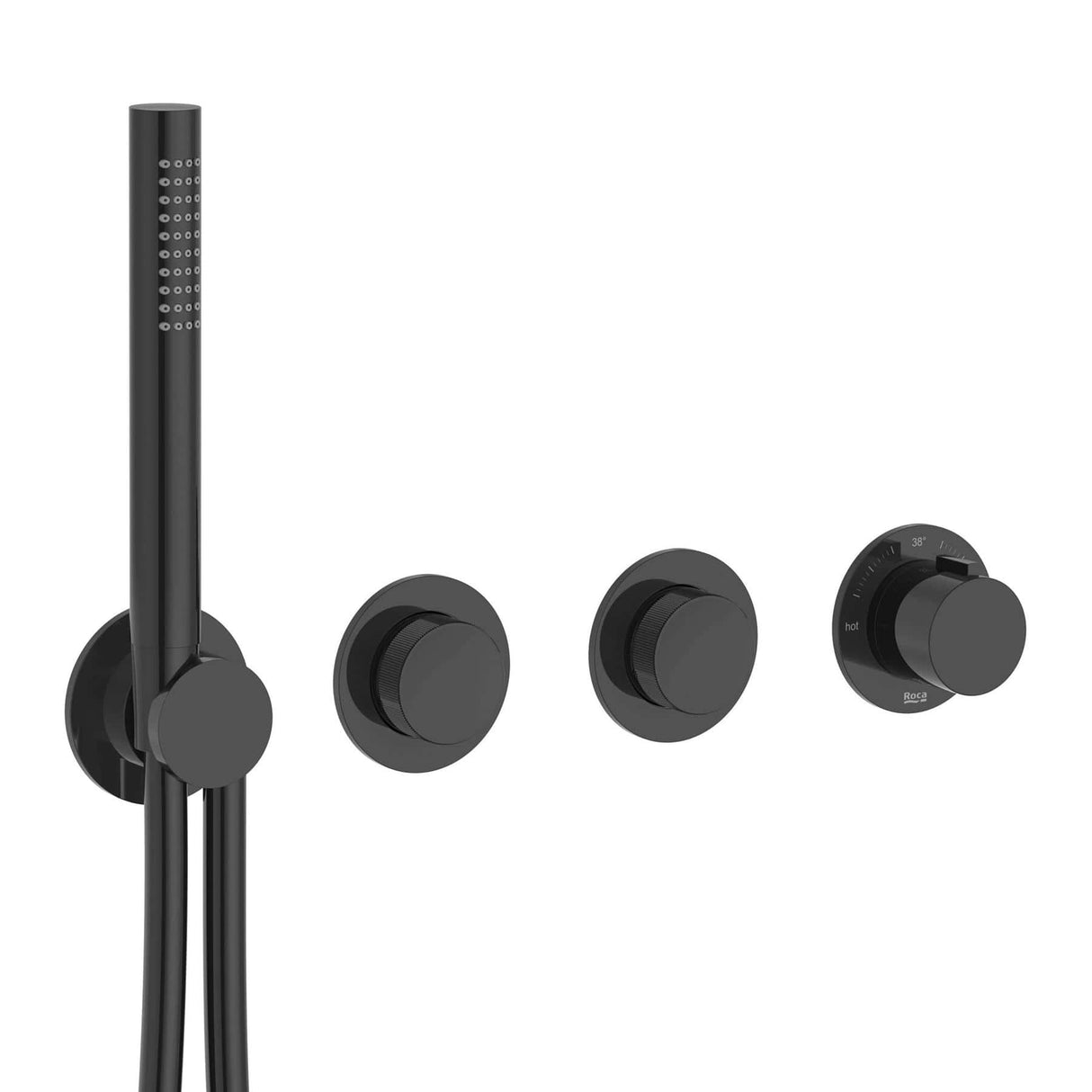 Roca Concealed Shower Set Roca T-Multi Switch Thermostatic Concealed Shower Valve with Rainshower Head, Pencil Handset and Hose