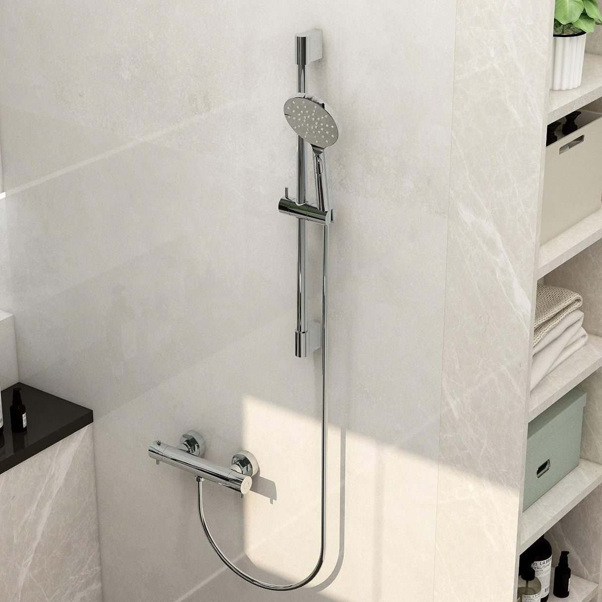 Imex Exposed Shower Set Chrome Imex Ravine Cool Touch, Easy Fix, Thermostatic Exposed Shower Valve with Slide Rail, Hose And Multifunction Handset