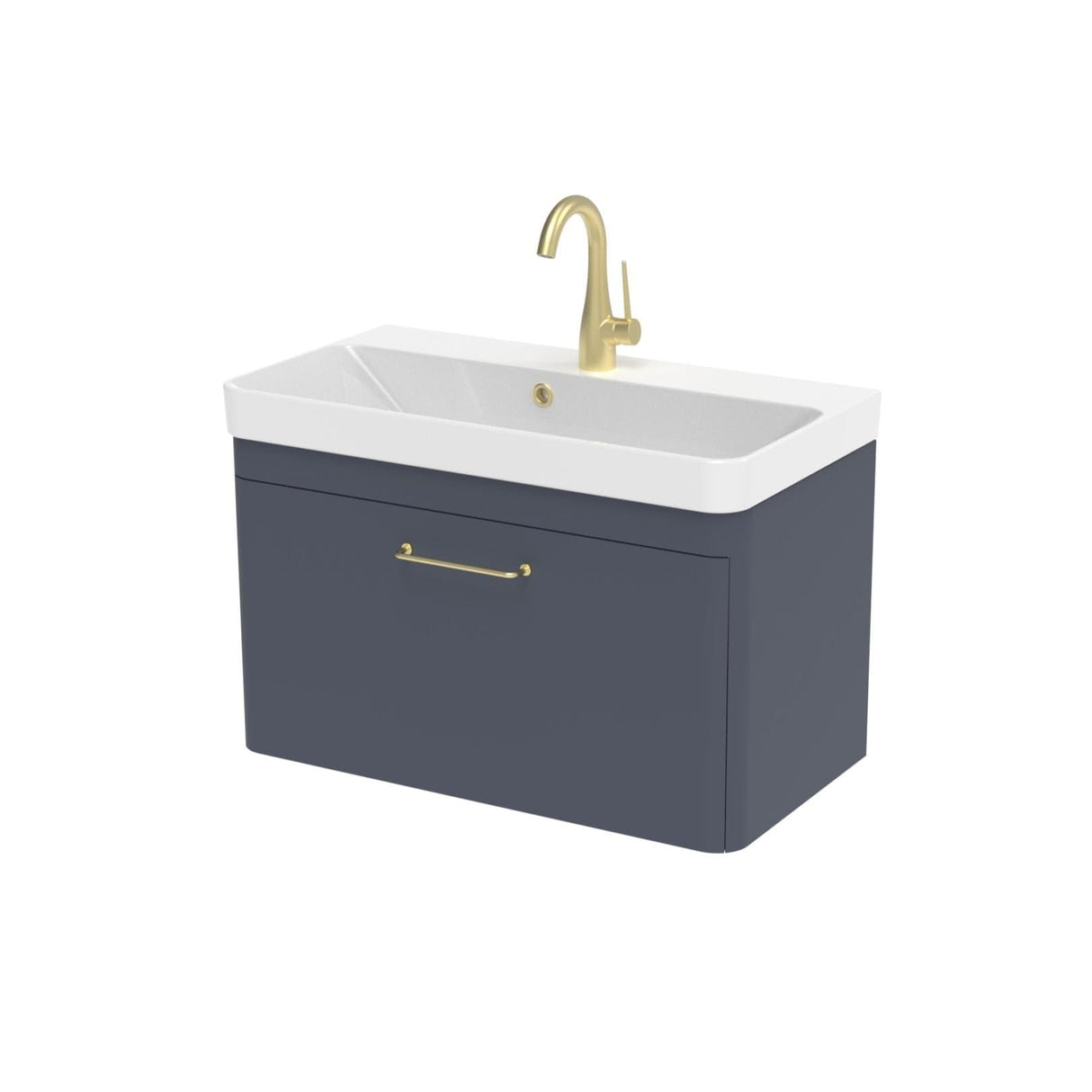 Saneux Wall Mounted Vanity Unit Matte Fiord / 1 Hole Saneux Hyde Vanity Unit With Basin - 700 x 370mm - One Drawer - Wall Mounted