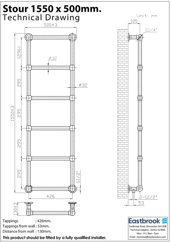 Eastbrook Traditional Towel Rail Eastbrook Stour Vertical Traditional Heated Towel Rail in Matt White