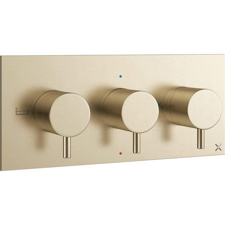 Crosswater Concealed Shower Valve Brushed Brass Crosswater MPRO 3 Outlet, 3 Handle Horizontal Concealed Thermostatic Shower Valve