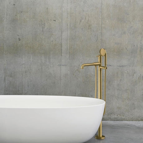 Crosswater Freestanding Bath Filler Unlacquered Brushed Brass Crosswater MPRO Industrial Floor Standing Bath Shower Mixer Tap