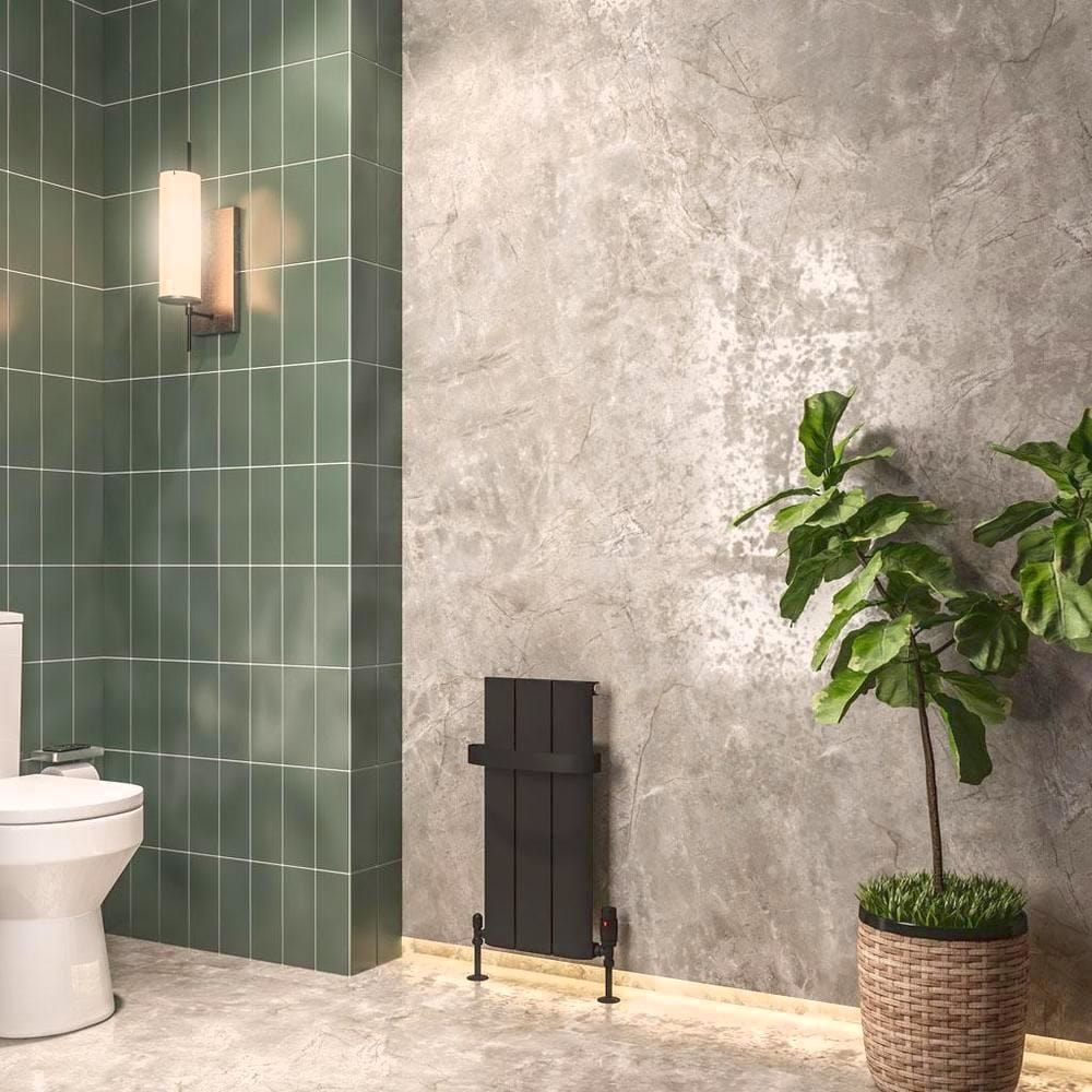 Eastbrook Panel Radiator 600 x 280 / Electric Only Eastbrook Peretti Straight Vertical Aluminium Radiator in Matt Black