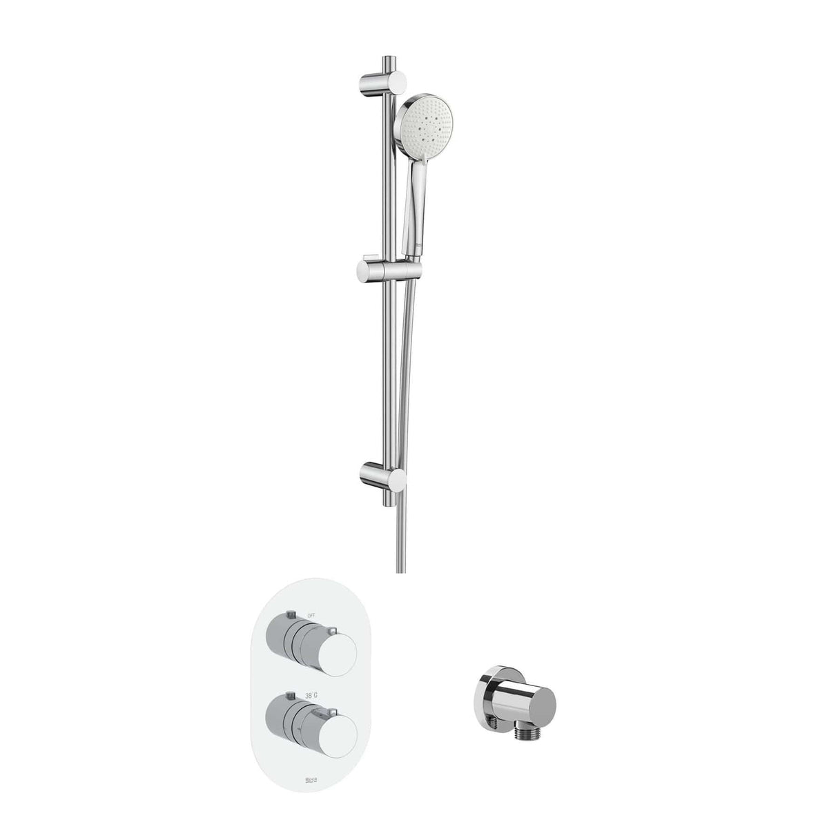 Roca Concealed Shower Set Chrome Roca Splash-T Thermostatic Concealed Shower Valve with Shower Handset and Slide Rail Set