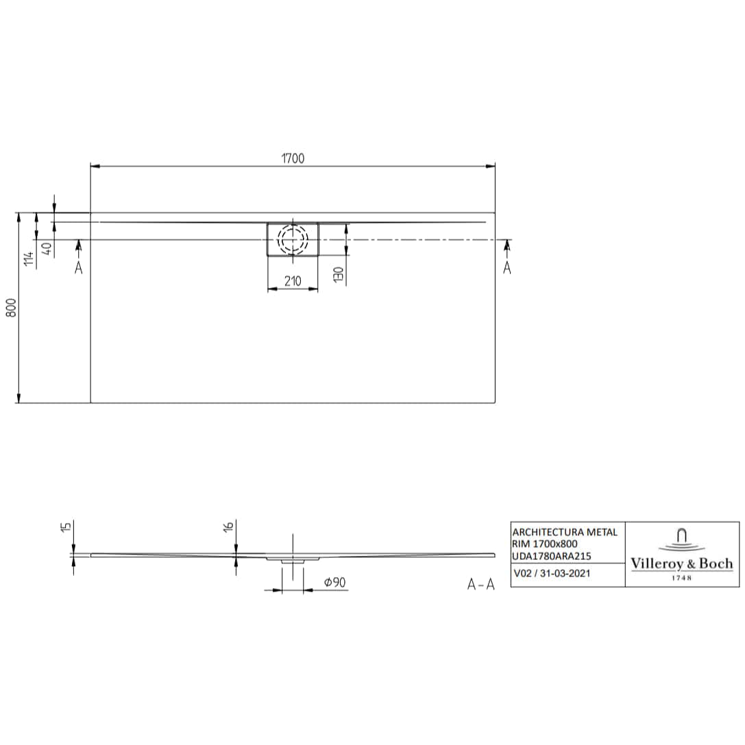 Villeroy & Boch Rectangle Shower Tray Villeroy & Boch Architectura Metalrim Rectangular Shower Tray in Alpin White