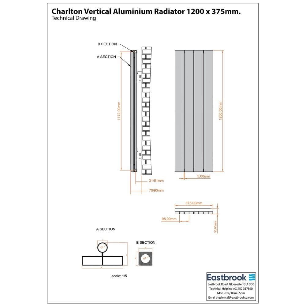 Eastbrook Panel Radiator Eastbrook Charlton Vertical Aluminium Designer Radiator in Matt Anthracite