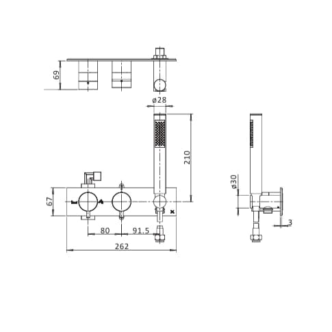 Crosswater Concealed Shower Valve Crosswater MPRO 2 Outlet, 2 Handle Horizontal Concealed Thermostatic Shower Valve with Handset