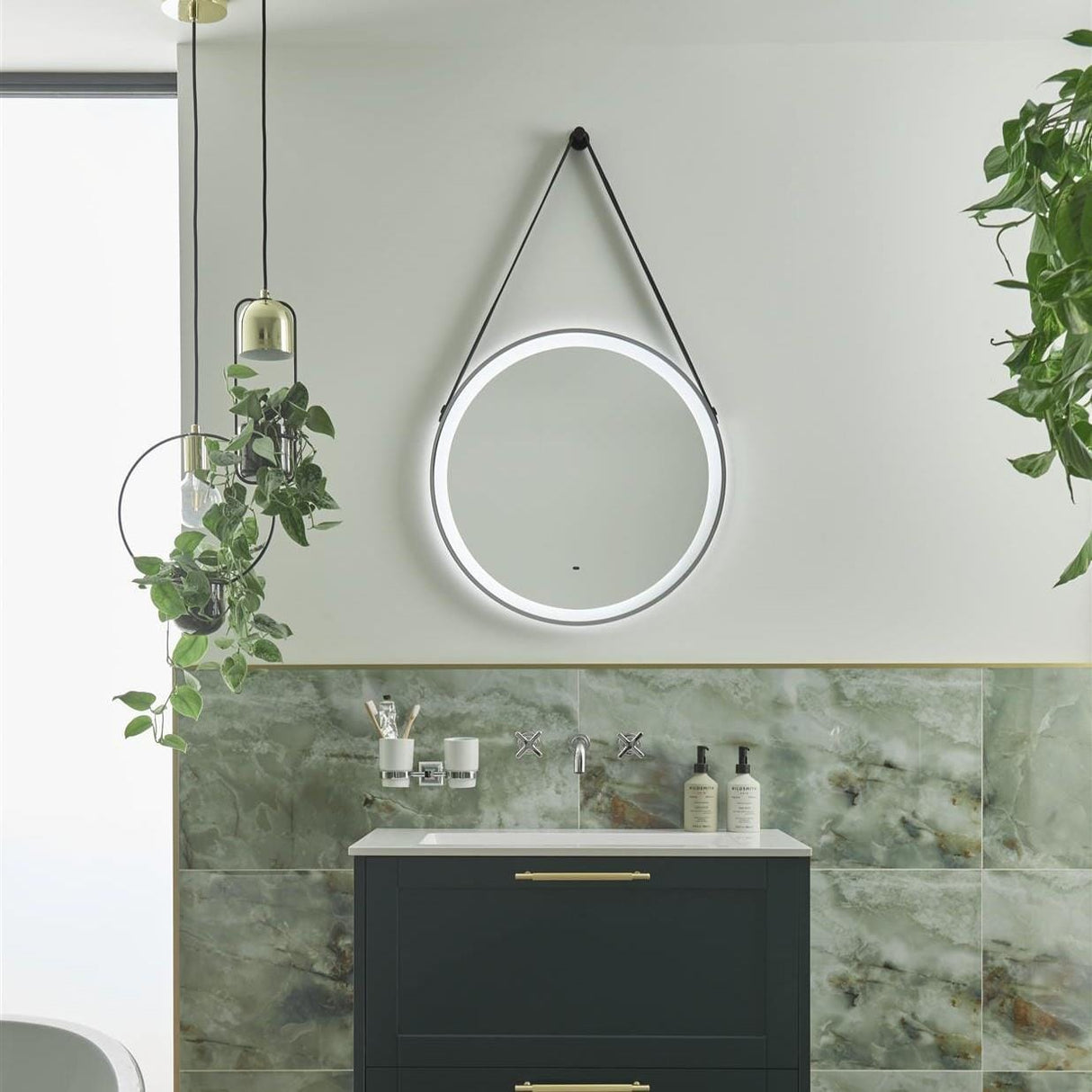 Heritage Illuminated Mirror Heritage Amberley illuminated Circular Mirror with Demister and Hanging Strap