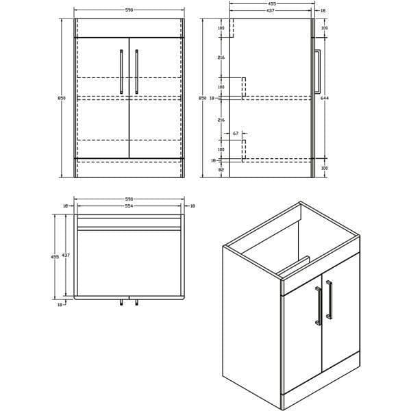 Imex Floor Standing Vanity Unit Imex Croma Floor Standing Double Door 600mm Vanity Unit with 1 Tap Hole Basin