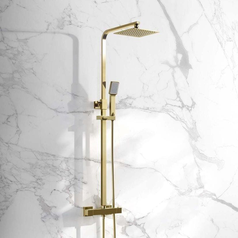 Aquarius Bathrooms Exposed Shower Set Brushed Brass Aquarius Zacha Square Exposed Shower Valve Set with Shower Head and Handset