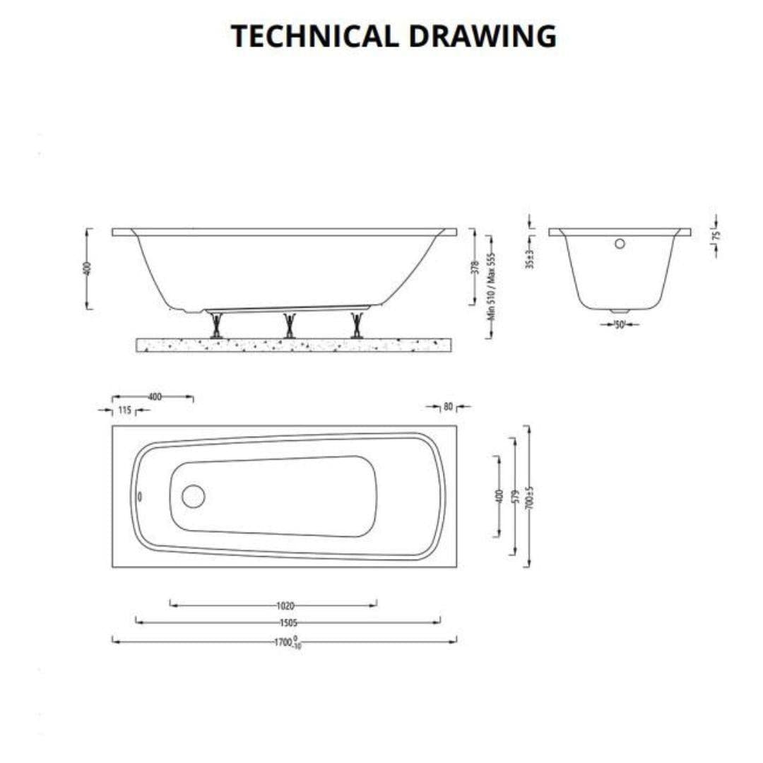 Aquarius Single Ended Bath 1700 x 700 Aquarius Agar Single Ended Reinforced Bath
