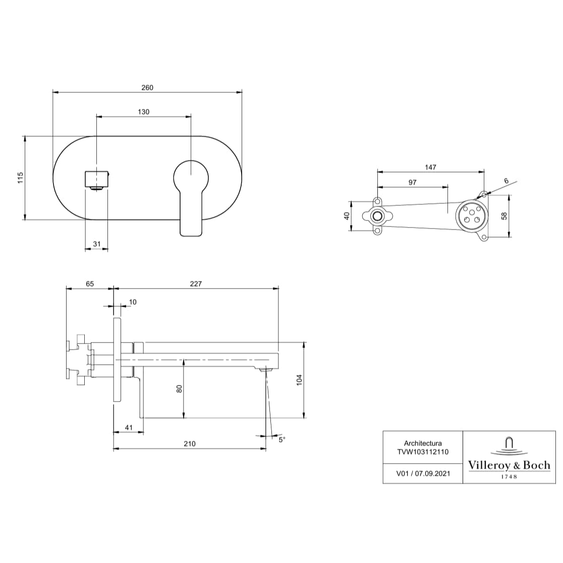 Villeroy & Boch Wall Mounted Basin Tap Villeroy & Boch Architectura Wall Mounted Single Lever Basin Mixer Tap with Pop Up Waste in Chrome