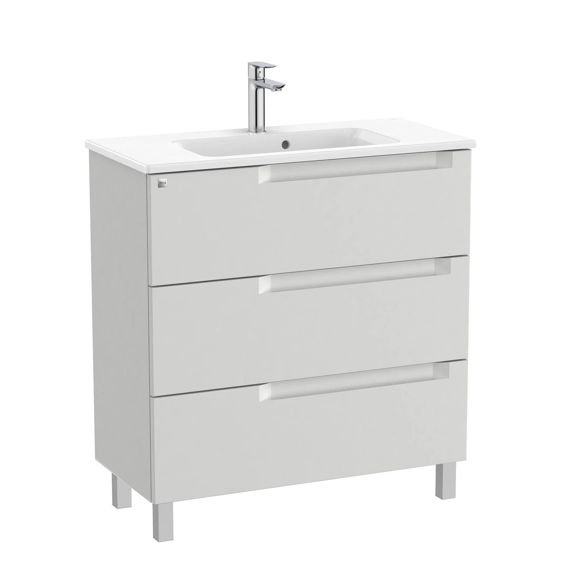 Roca Wall Mounted Vanity Unit Pebble Grey Roca Aleyda Compact 800mm Floor Standing Three Drawer Vanity Unit with Basin