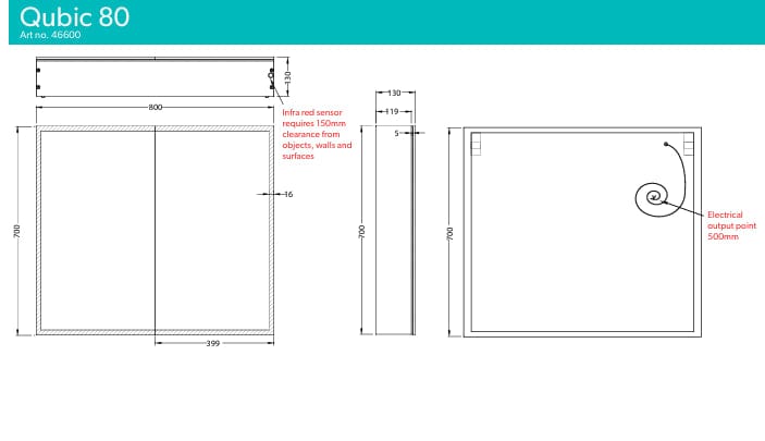 HiB Mirrored Cabinet HiB Qubic Sensor-Activated LED Illuminated Mirror Cabinet