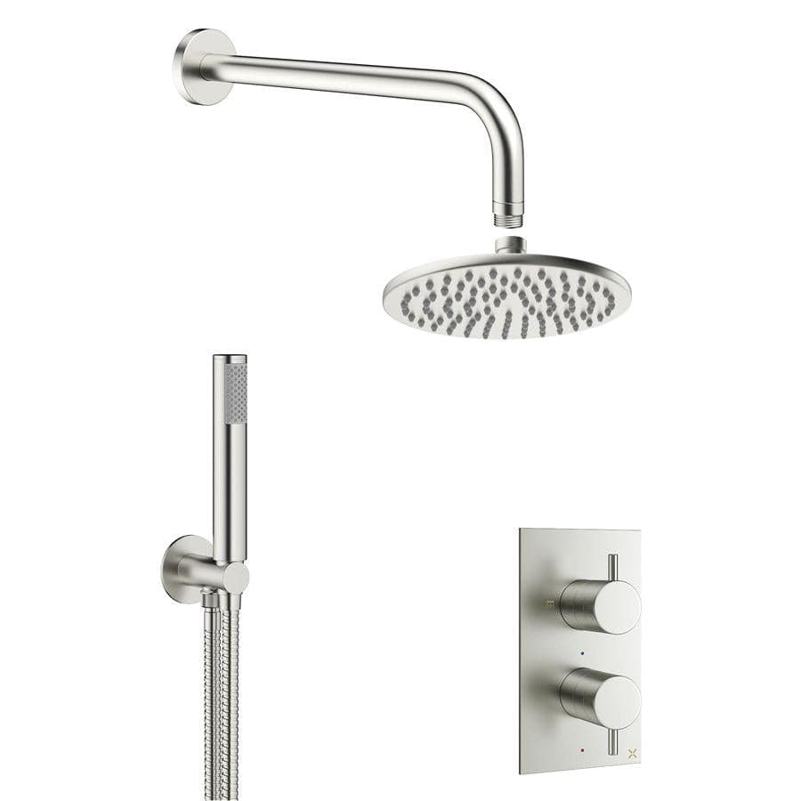 Crosswater Concealed Shower Set Brushed Stainless Steel Effect / 300mm Shower Head Crosswater MPRO 2 Outlet 2 Handle Thermostatic Shower Valve with Kit