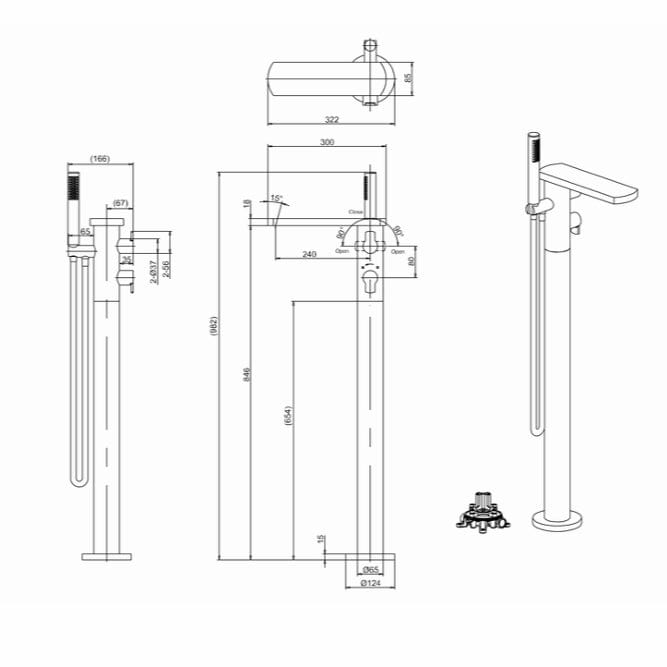 Crosswater Freestanding Bath Filler Crosswater Wisp Thermostatic Free Standing Bath Shower Mixer with Kit