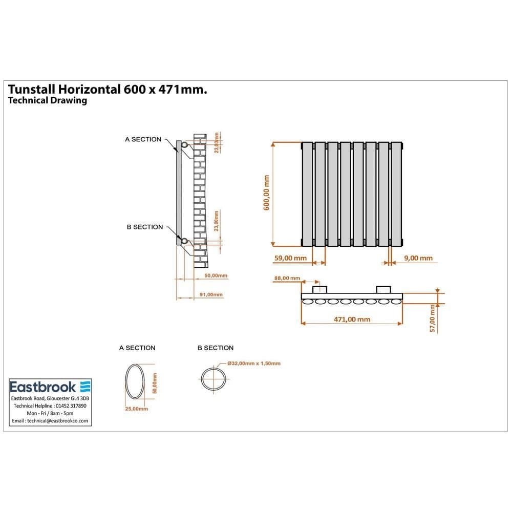 Eastbrook Panel Radiator Eastbrook Tunstall Straight Horizontal Designer Radiator in Matt Anthracite
