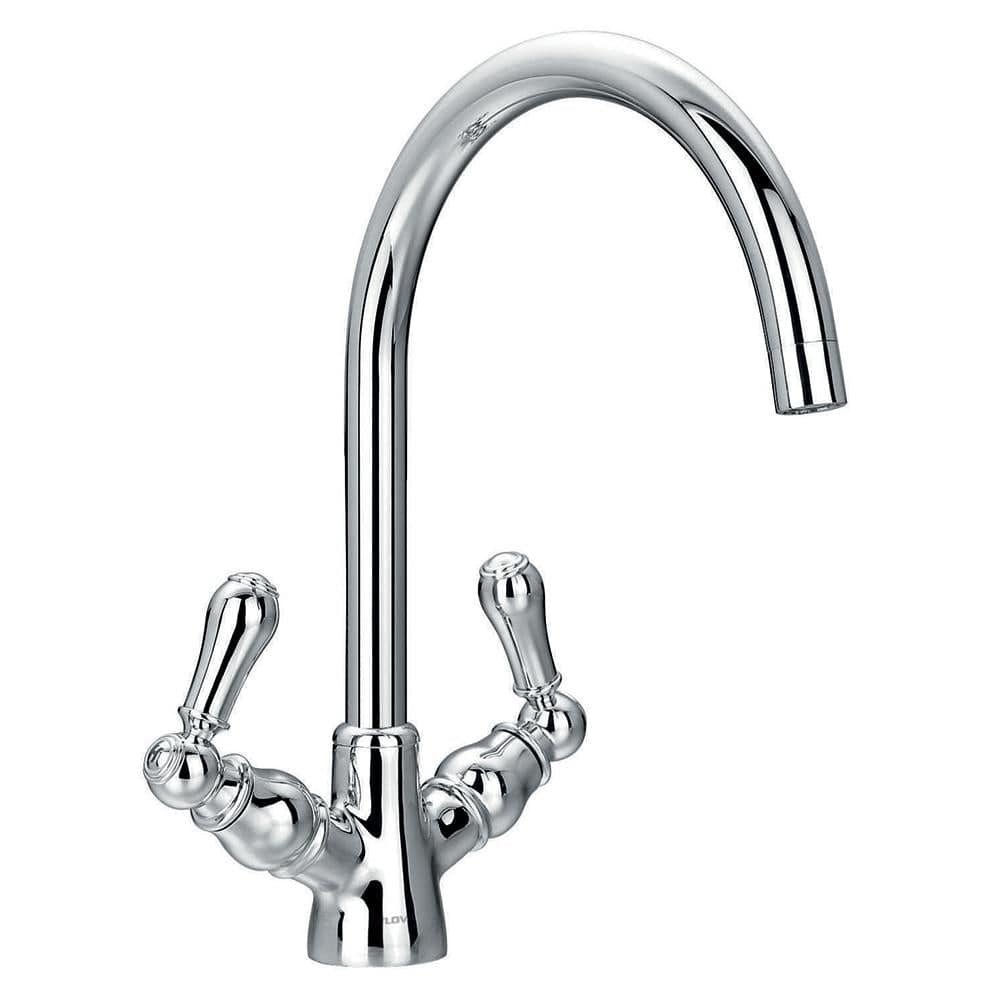 Flova Kitchen Tap Flova Elegance Dual Lever Handle Traditional Kitchen Mixer Tap with Swivel Spout in Chrome