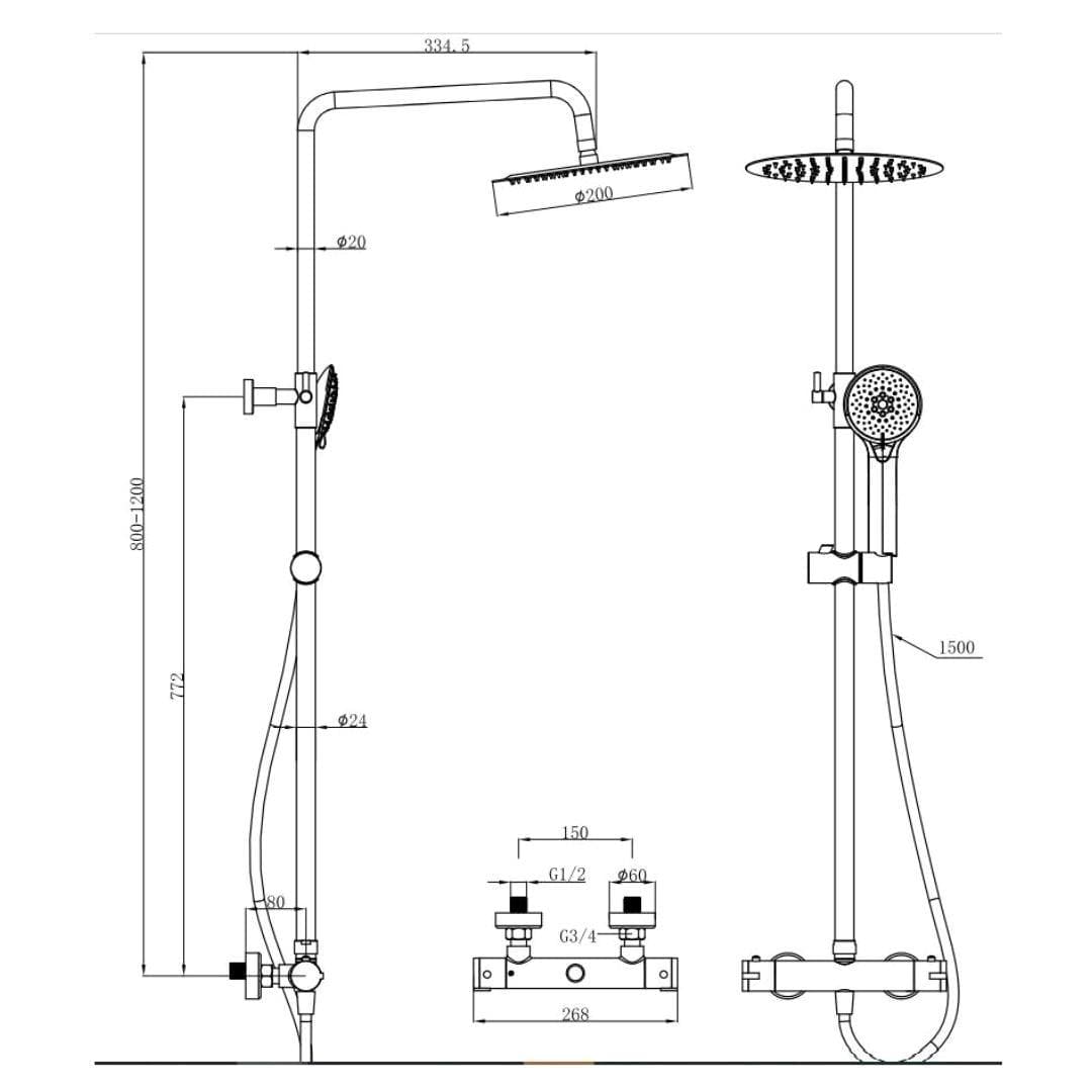 Aquarius Bathrooms Exposed Shower Set Aquarius Modern Round Thermostatic Exposed Shower Valve with Shower Head and Handset in Brushed Brass
