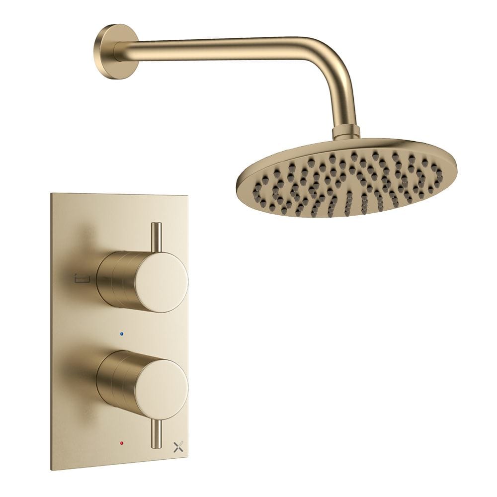 Crosswater Concealed Shower Set Brushed Brass / Wall Arm / 200mm Crosswater Design 2 Handle 1 Outlet Shower Set